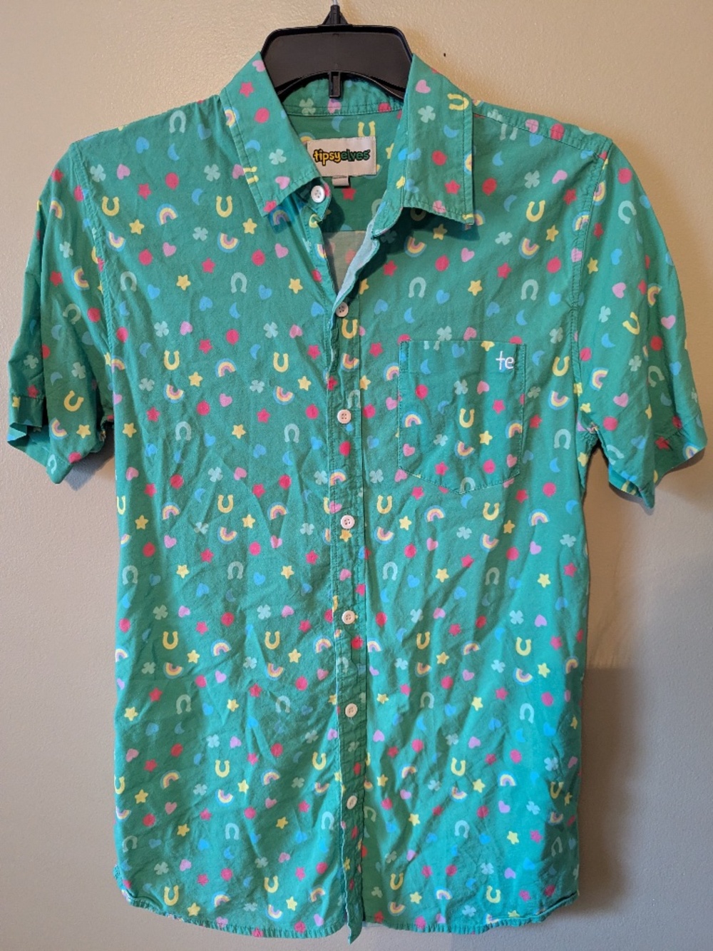 Tipsy Elves Lucky Charms Green Mens Cotton Blend Button Down Shirt sz L